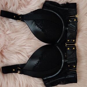 PRE-LOVED SEXY FAUX LEATHER & LACE SUPER PUSH-UP BRALETTE-34A